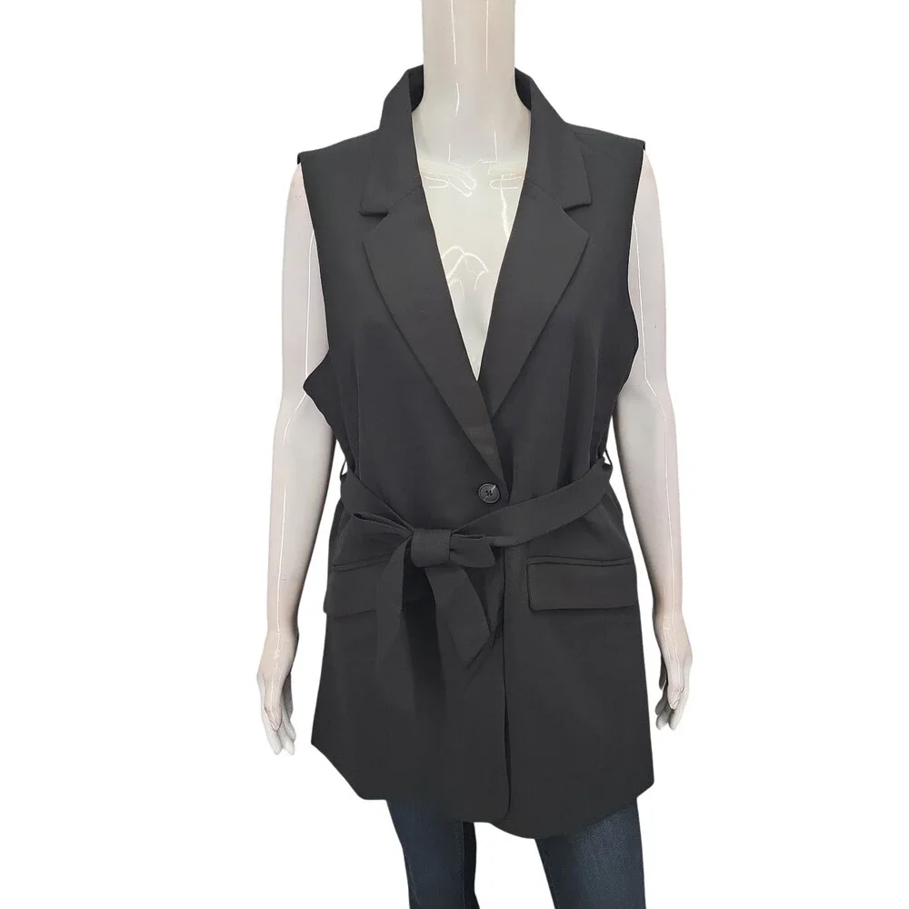 Kate & Mallory Womens Black Dressy Work Office Business Casual Vest Size XL